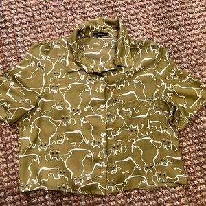 Green crop top button up